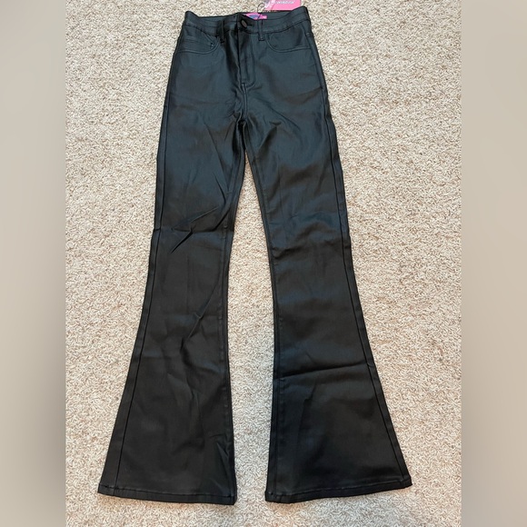 Petite Luna Faux Leather Flare Jeans - Picture 5 of 8